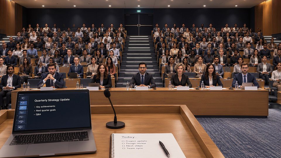 An audience in a lecture theatre